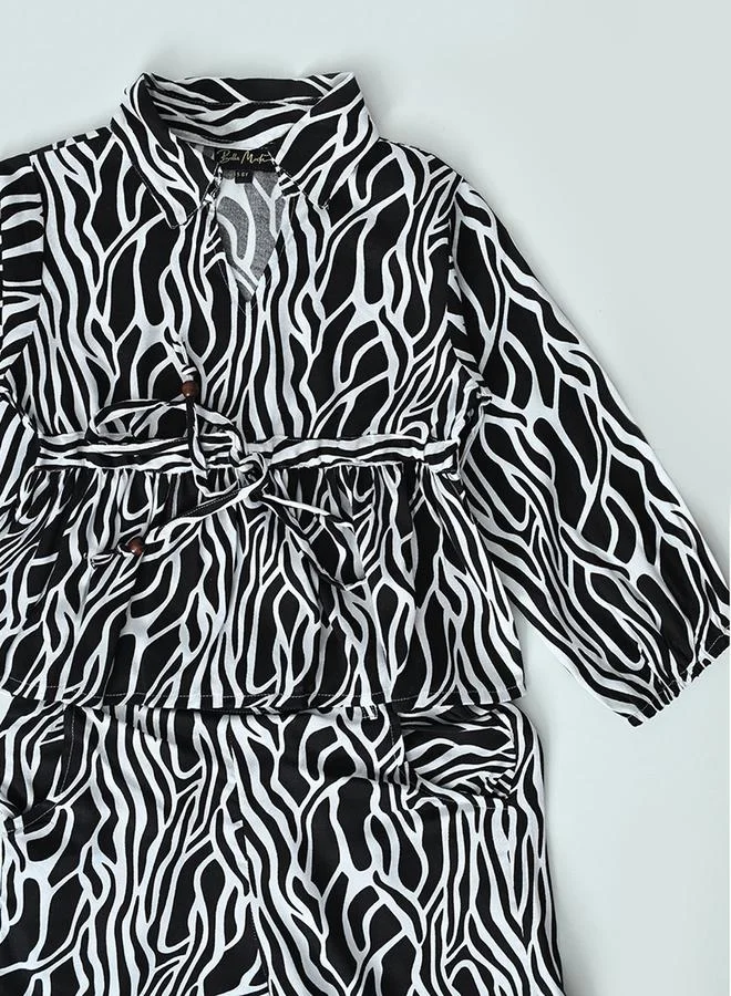 BELLA MODA All-Over Print Collared Blouse & Pants Co-Ords Set by Styli