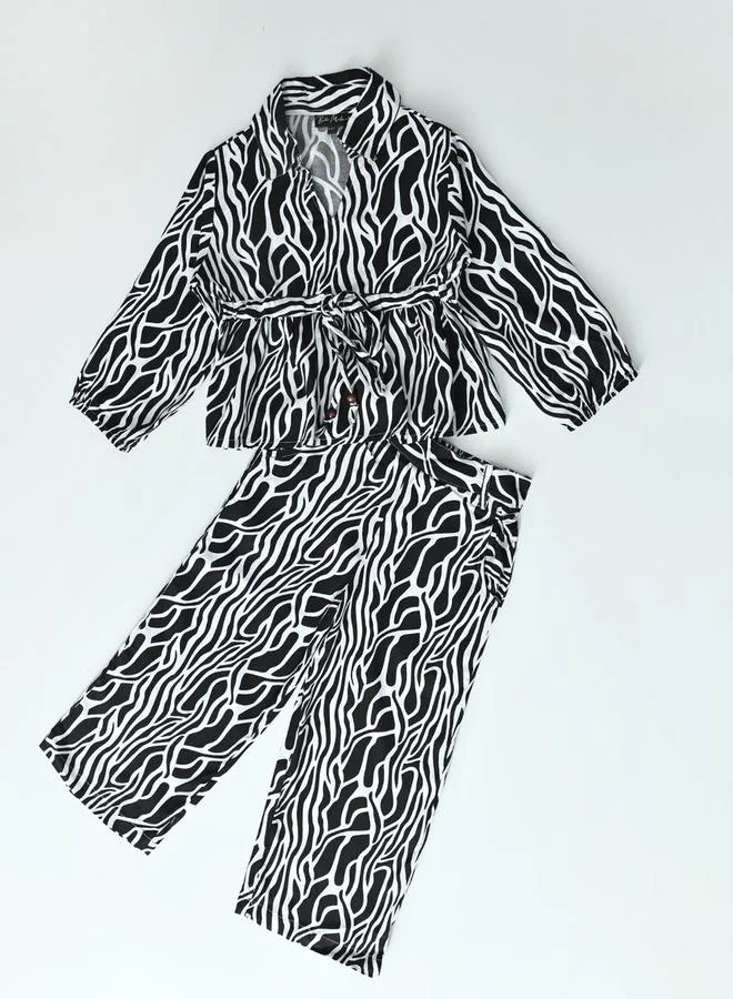 BELLA MODA All-Over Print Collared Blouse & Pants Co-Ords Set by Styli