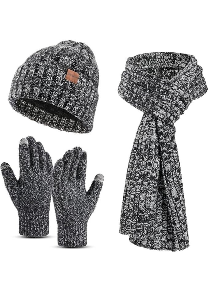 KASTWAVE Winter Beanie Hat Scarf Touchscreen Gloves Set, Hat Scarf Glove Set Women, Winter 3 in 1 Beanie Long Scarf and Touch Screen Gloves for Women Men Soft Warm for Winter Gift - Image 1