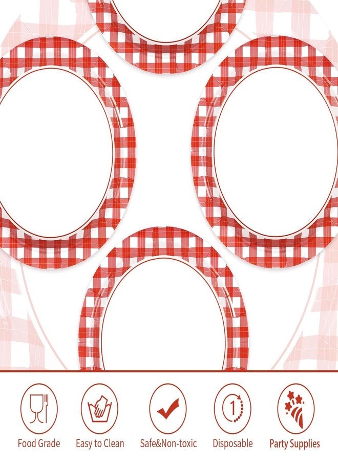 Grencian 50 Pcs Red and White Gingham Paper Plates 9" Heavy Duty Red Gingham Checkered Plaid Dessert Plates Disposable Gingham Party Supplies for Summer Pizza BBQ Picnic Baby Shower Birthday Party Decorations - Image 3