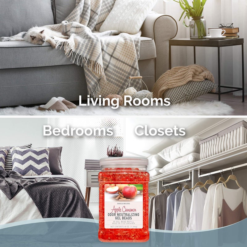 SMELLS BEGONE 48 oz Odor Eliminator Gel Bead Refill - Eliminates Odors from Bathrooms  Cars  Boats  RVs & Pet Areas - Air Freshener - Made with Essential Oils - Apple Cinnamon Scent - Image 3