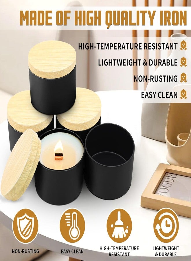 YJHSS 48-Pack Black Candle Tins, 24pcs 4oz + 24pcs 8oz, Metal, Cylindrical, Wood-Grain Printed Lids, DIY Candle Making Jars - Image 4