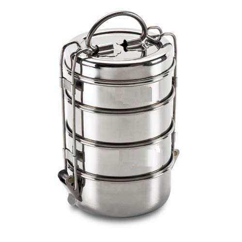 FUTENSILS Manav 4-Tier Stainless Steel Tiffin Box Lunch Box with Bag (6x4, 1540ml, Dia-10.2Cm, 480 Grams, Silver), Leakproof, Heat Resistance. Office Pack - Image 5