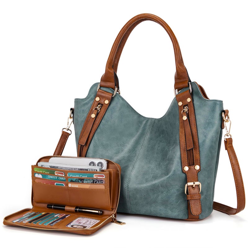 Soperwillton Crossbody Bags for Women Large Hobo Purse PU Leather Shoulder Handbag Ladies Tote Wallet Set 2PCS - Image 1