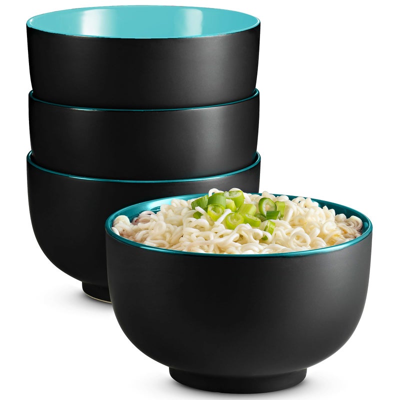 KooK Ramen Bowl Japanese Bowls Noodle Bowls Large Soup Bowl Ceramic Large Capacity For Ramen Pho Udon Soba Microwave and Dishwasher Safe 34 oz Set of 4 BlackTeal