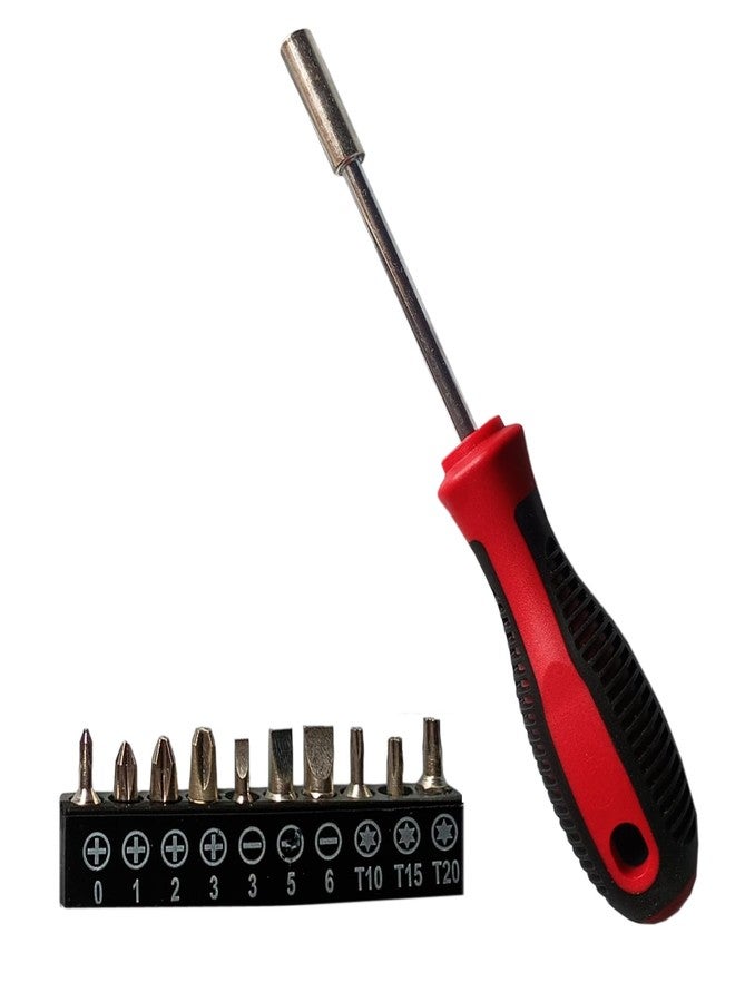 Meshiv 10-Piece Magnetic Screwdriver & Bit Set, Strong Magnetic Bit Holder and Screwdriver Bits, Durable & Versatile, Ergonomic Cushion Grip 210mm Handles, Torx, Square, Phillips, Slotted Bits (Red) - Image 1
