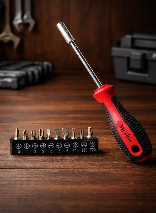 Meshiv 10-Piece Magnetic Screwdriver & Bit Set, Strong Magnetic Bit Holder and Screwdriver Bits, Durable & Versatile, Ergonomic Cushion Grip 210mm Handles, Torx, Square, Phillips, Slotted Bits (Red) - Image 5