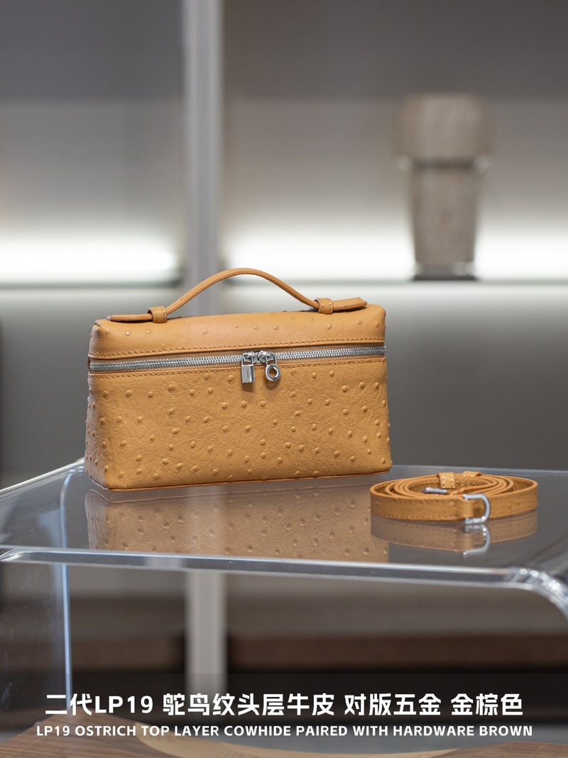 Genuine Leather Lp Bag 19 Lunch Box Bag High-End Ostrich Pattern Satchel Box Bag Versatile One-Shoulder Cross-Body Small Square Bag - Image 1