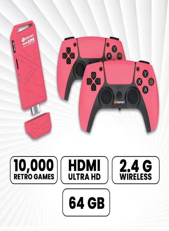 جهاز ألعاب Sameo Micro Lite HDMI، عصا ألعاب، ألعاب فيديو، وحدة تحكم مدمجة - 10000 لعبة كلاسيكية، لاعبان - 4K Ultra HD، عصا ألعاب لاسلكية للتلفزيون، ألعاب فيديو للأطفال (أحمر) - Image 3