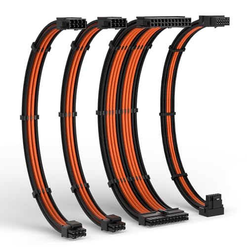 LTC 12VHPWR PSU Cable Extension Kit, 16AWG PCI-E 5.0 Power Supply PC Cable Extension, 1x24 Pin ATX / 2X 8Pin(4+4) EPS / 1x 12+4 Pin GPU, Soft Braided Sleeve Cable Combs, 300mm - Image 1