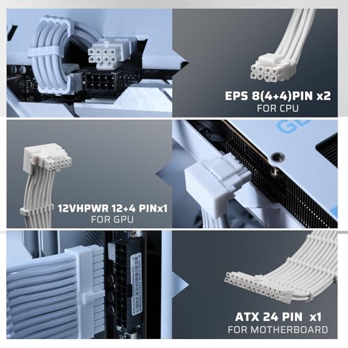 LTC 12VHPWR PSU Cable Extension Kit, 16AWG PCI-E 5.0 Power Supply PC Cable Extension, 1x24 Pin ATX / 2X 8Pin(4+4) EPS / 1x 12+4 Pin GPU, Soft Braided Sleeve Cable Combs, 300mm - Image 2