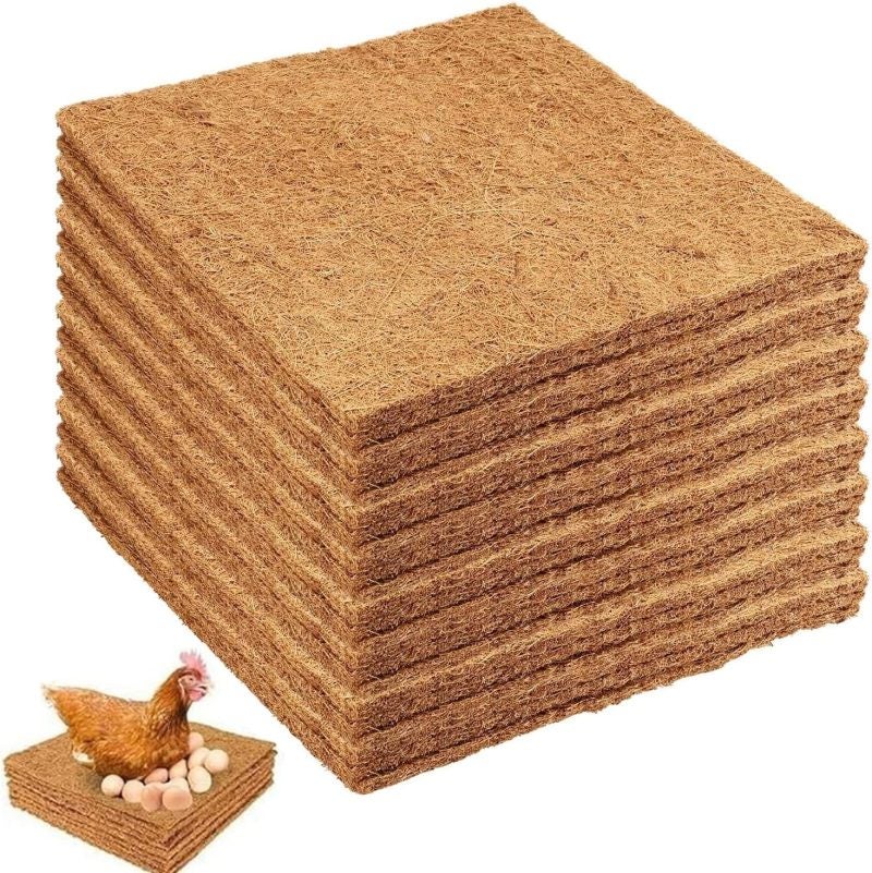 مسدسات أعشاش الدجاج مقاس 30×30×0.7 سم - منشورات سرير من النخيل الجاف البني الطبيعي - بطانيات صناديق أعشاش قابلة لإعادة الاستخدام لمزارع الدجاج ومقاعد بيض الدجاج - Image 1
