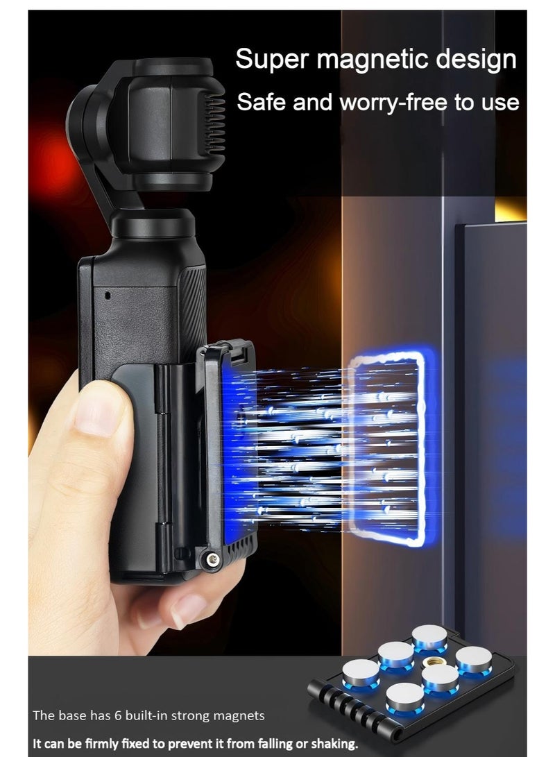 حامل مغناطيسي لكاميرا DJI Osmo Pocket 3، إطار حماية Pocket3، حوامل ثلاثية وأحادية، قاعدة تثبيت مغناطيسية قابلة للتعديل، مناسب للاستخدام على سطح المكتب أو الأسطح العمودية، لون أسود - Image 2