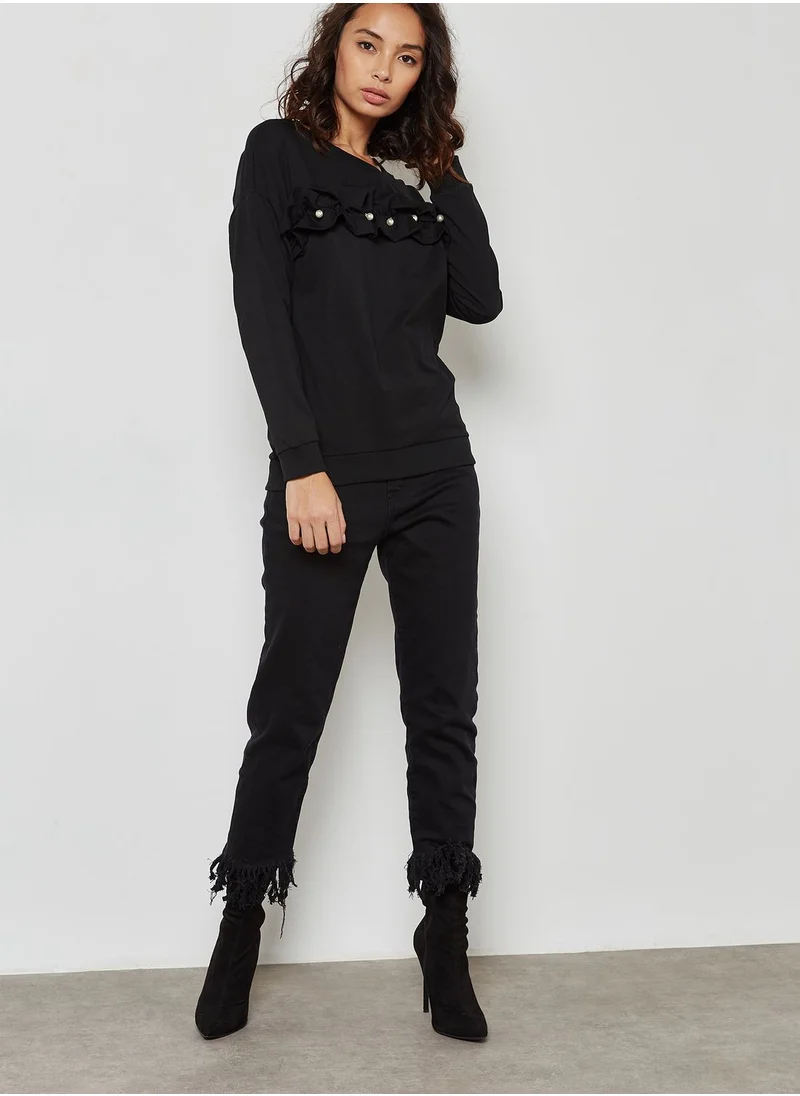 Ginger Pearl Ruffle Paneled Sweatshirt