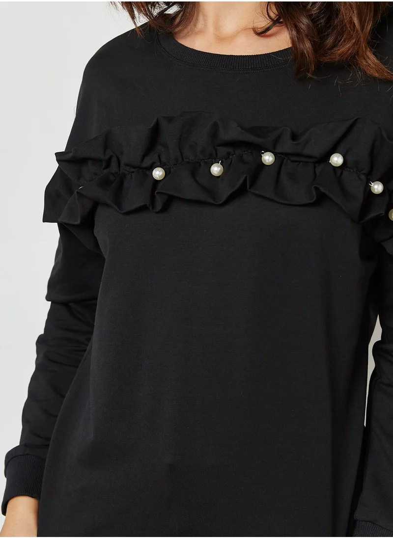 Ginger Pearl Ruffle Paneled Sweatshirt
