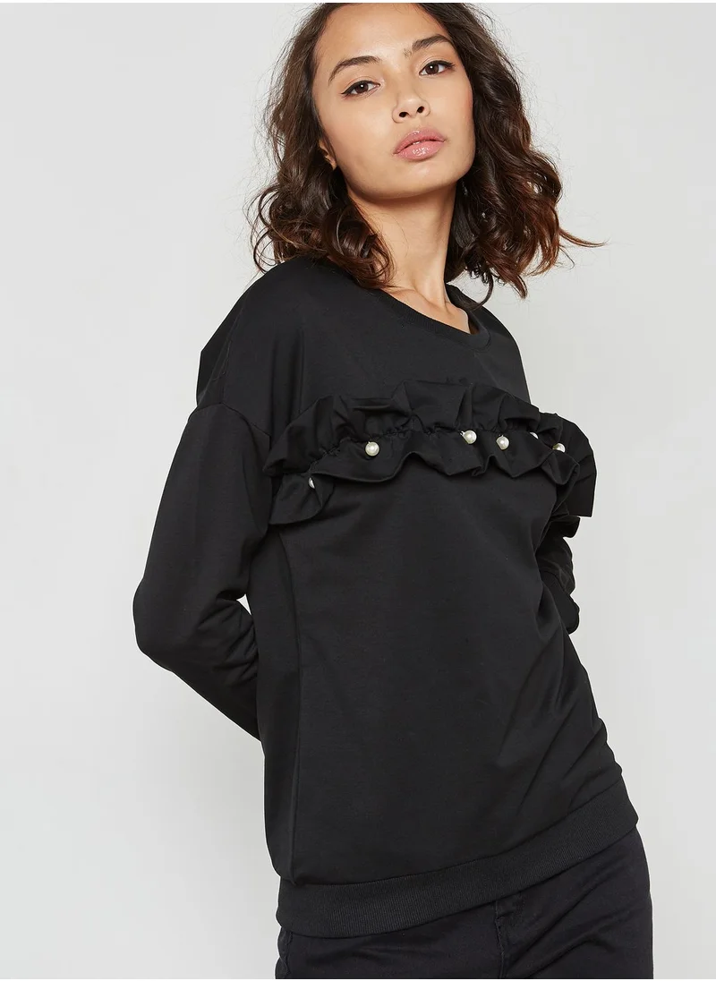 Ginger Pearl Ruffle Paneled Sweatshirt