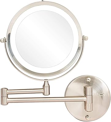 Rucci Rucci Wall Mount LED Lighted Mirror 10x/1x Magnification, 8.75" Satin Nickel Finish - Image 1