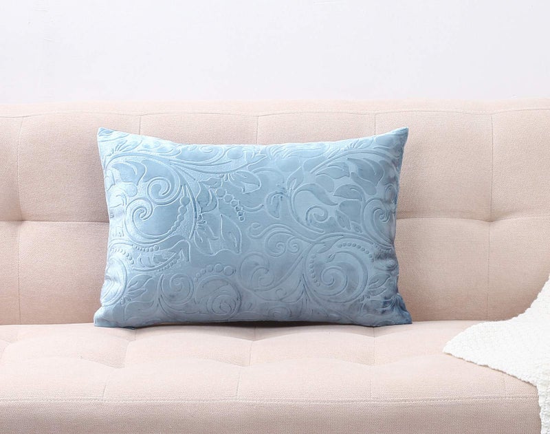 TangDepot Heavy Velvet Embossing Throw Pillow Cover, Classis Floral Anaglyph Velvet Fabric, Lumbar Pillow Cover, Indoor/Outdoor Pillowcase - (12" x 24", C03 Powder Blue) - Image 1