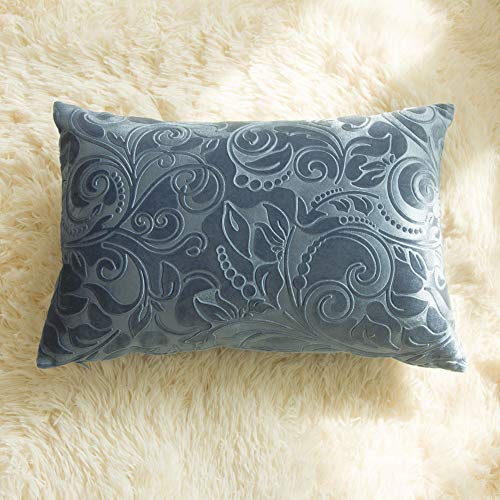 TangDepot Heavy Velvet Embossing Throw Pillow Cover, Classis Floral Anaglyph Velvet Fabric, Lumbar Pillow Cover, Indoor/Outdoor Pillowcase - (12" x 24", C03 Powder Blue) - Image 4