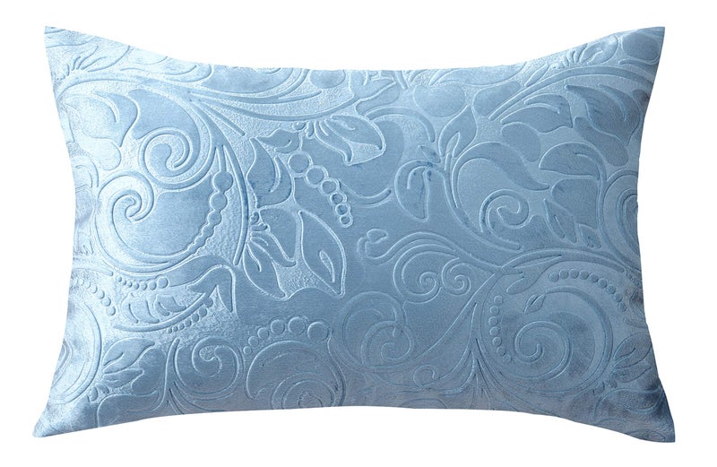 TangDepot Heavy Velvet Embossing Throw Pillow Cover, Classis Floral Anaglyph Velvet Fabric, Lumbar Pillow Cover, Indoor/Outdoor Pillowcase - (12" x 24", C03 Powder Blue) - Image 5