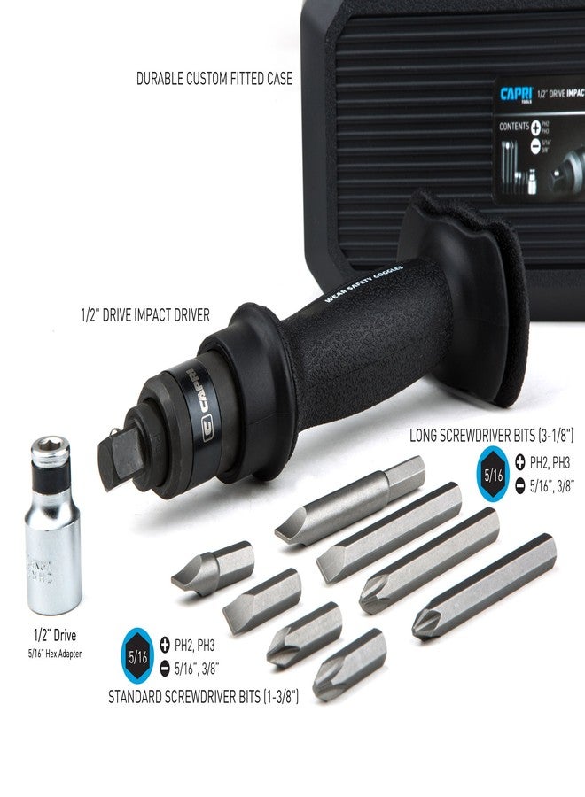 Capri Tools مجموعة مفكات التأثير الفاخرة من كابري تولز، يدوية عكسية، لبراغي الفرجار، محرك 1/2 بوصة، مفك براغي - Image 3