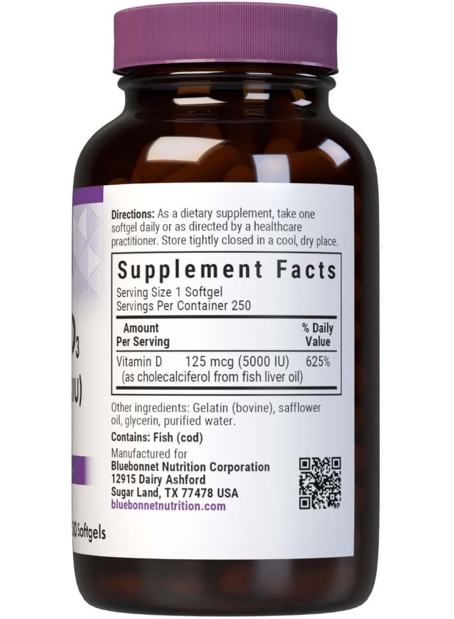 Bluebonnet Vitamin D3 Softgels 5000 IU for Bone and Immune Health - Image 2
