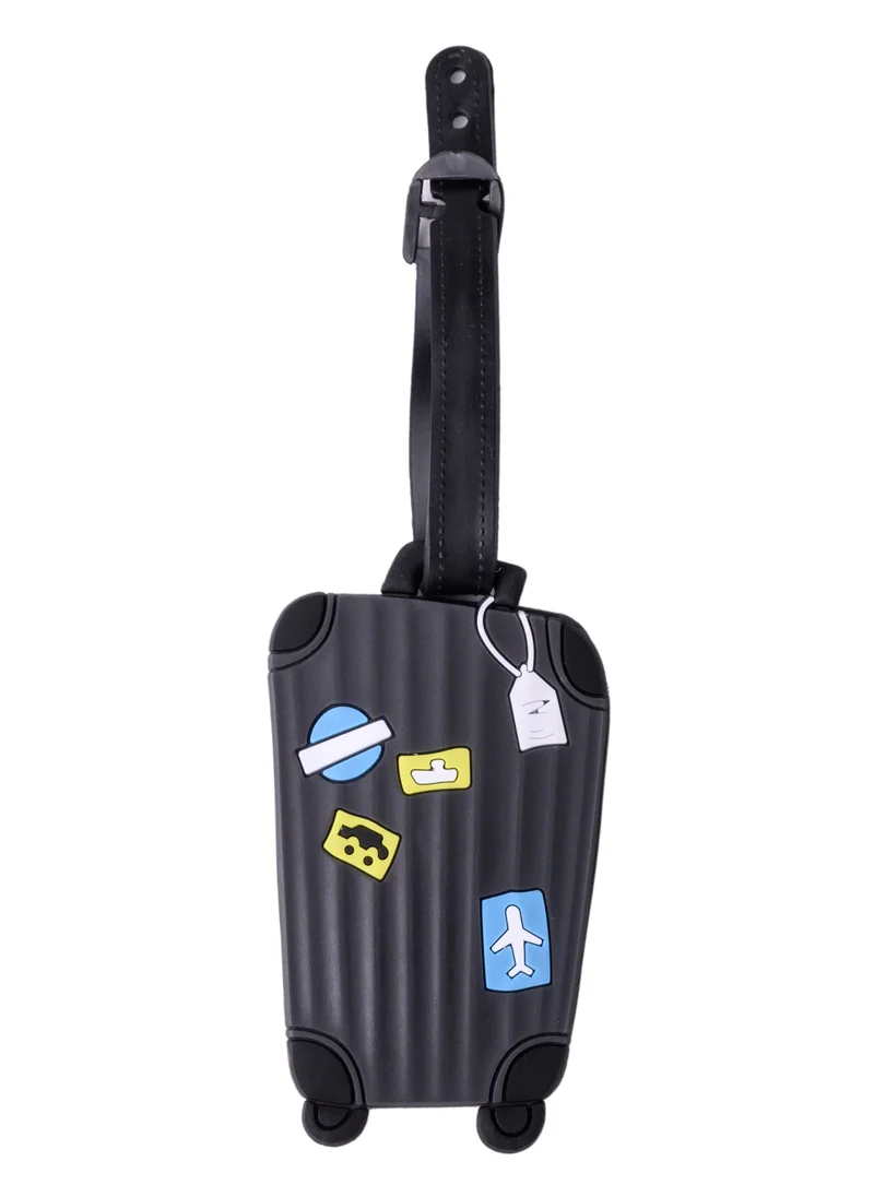 Cuisine Art Luggage Tag with Name ID Card, Personalized Identifier ID Labels, Flexible PVC Travel Tags, Secure Travel Luggage Labels for Baggage Identity, Suitcase Tag  – Trolley Shape, Black