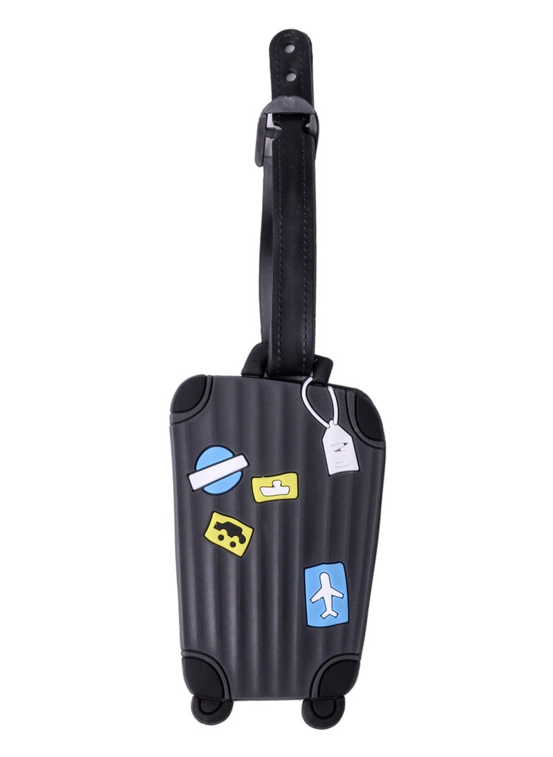 Cuisine Art Luggage Tag with Name ID Card, Personalized Identifier ID Labels, Flexible PVC Travel Tags, Secure Travel Luggage Labels for Baggage Identity, Suitcase Tag  – Trolley Shape, Black  - Image 1