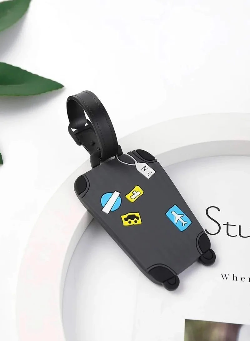 Cuisine Art Luggage Tag with Name ID Card, Personalized Identifier ID Labels, Flexible PVC Travel Tags, Secure Travel Luggage Labels for Baggage Identity, Suitcase Tag  – Trolley Shape, Black