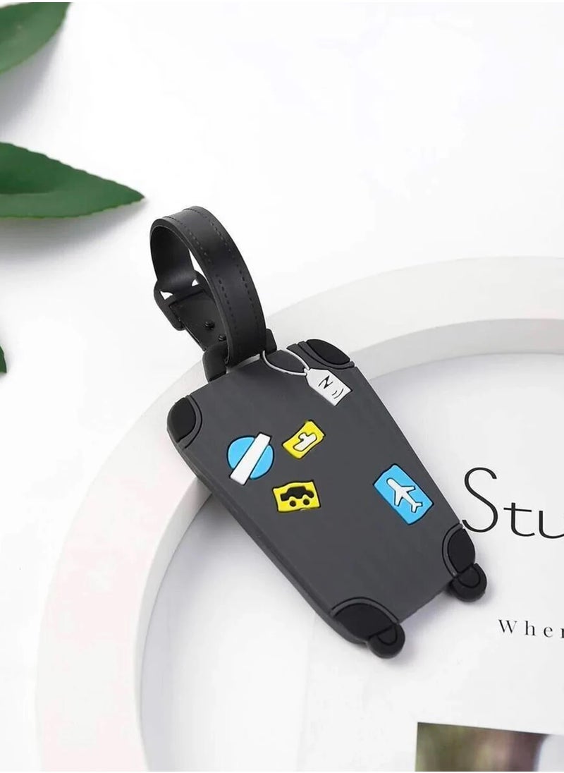 Cuisine Art Luggage Tag with Name ID Card, Personalized Identifier ID Labels, Flexible PVC Travel Tags, Secure Travel Luggage Labels for Baggage Identity, Suitcase Tag  – Trolley Shape, Black  - Image 3