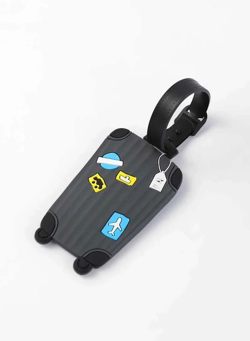 Cuisine Art Luggage Tag with Name ID Card, Personalized Identifier ID Labels, Flexible PVC Travel Tags, Secure Travel Luggage Labels for Baggage Identity, Suitcase Tag  – Trolley Shape, Black