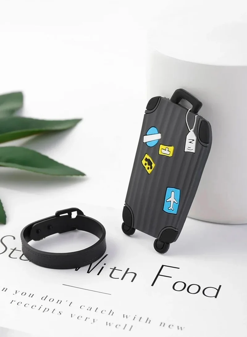 Cuisine Art Luggage Tag with Name ID Card, Personalized Identifier ID Labels, Flexible PVC Travel Tags, Secure Travel Luggage Labels for Baggage Identity, Suitcase Tag  – Trolley Shape, Black