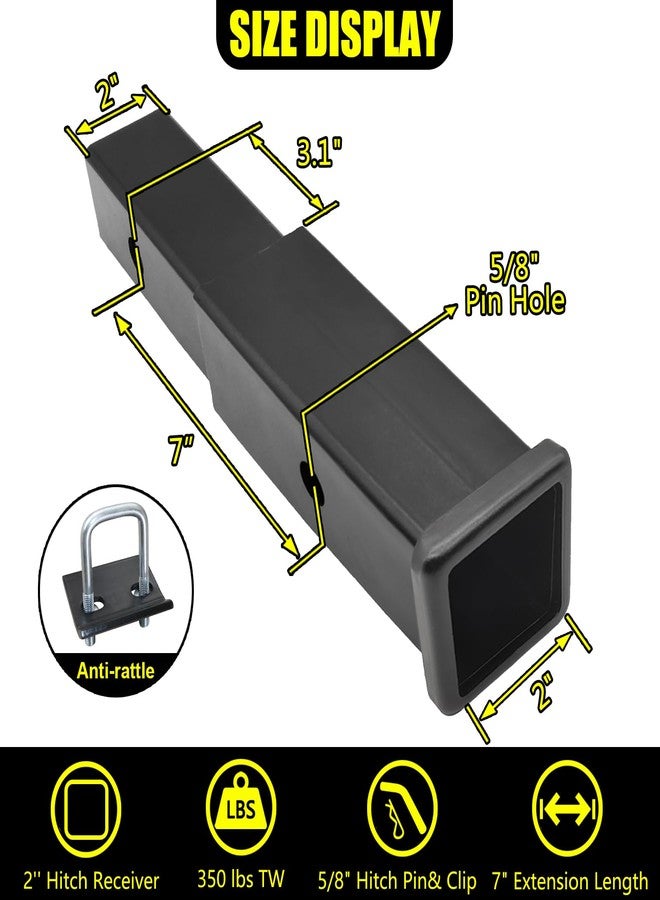KAIRAY Trailer Hitch Extender, 2 Inch Receiver Tue Extension, 7 Inch Extension Length, with Anti Rattle Stabilizer & 5/8 Inch Hitch Pin and Clips, 3500 lbs GTW - Image 2