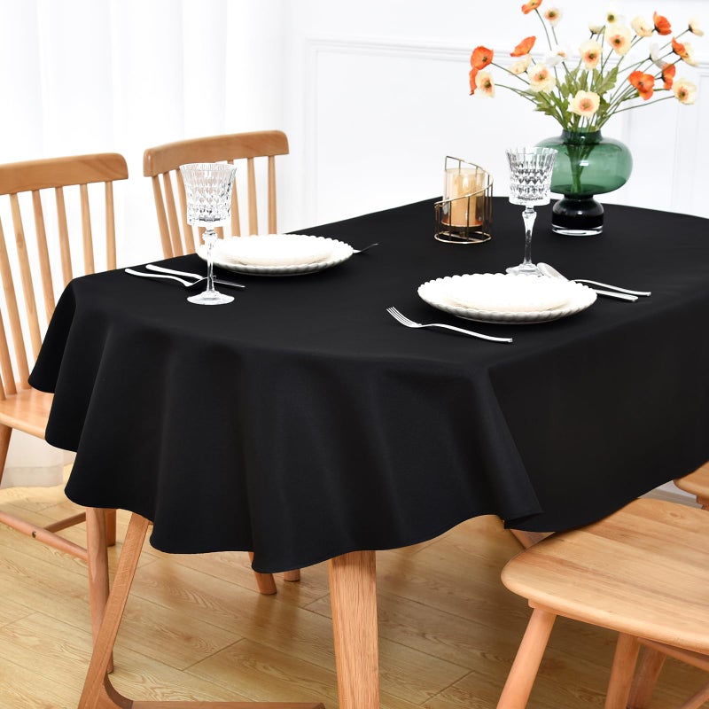 NEWISHER Black Oval Tablecloth 60x84 inch, Heavy Duty Polyester Fabric Table Cloth, Reusable Washable Solid Table Cover for Dining, Kitchen, Party, Wedding, Indoor Outdoor Tabletop Decoration - Image 1