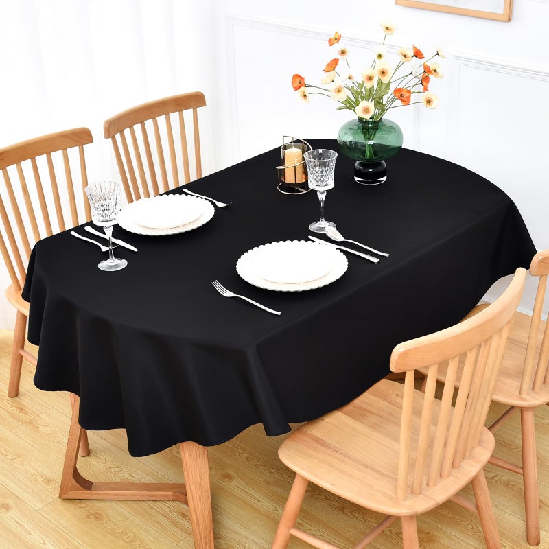 NEWISHER Black Oval Tablecloth 60x84 inch, Heavy Duty Polyester Fabric Table Cloth, Reusable Washable Solid Table Cover for Dining, Kitchen, Party, Wedding, Indoor Outdoor Tabletop Decoration - Image 2