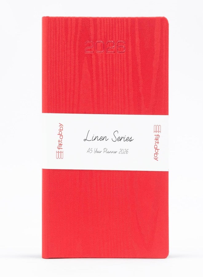 Kitabby - Linen Series | 2026 New Year Diary & Planner with Pen | A5 Size | One-Day-to-a-Page with Thumb-Cut Indexes | 424 pages | Satin Fabric Cover Material with Moiré Pattern | (Red) - Image 2