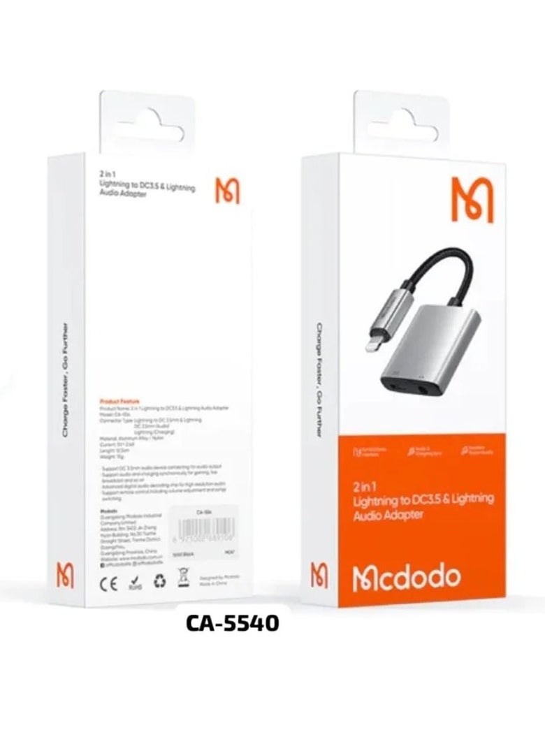 Mcdodo - Mcdodo 2in1 Lightning To 3.5mm & Audio Adapter Lightning To Dual Lightning Audio Adapter – CA-5540 - Image 1