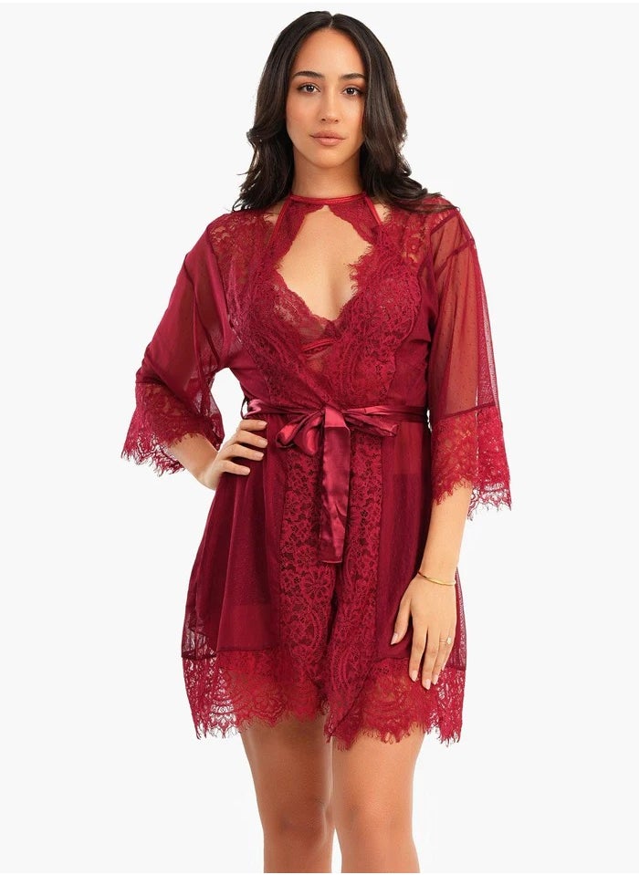 Carina Tulle Robe with Lace
v  - Image 1