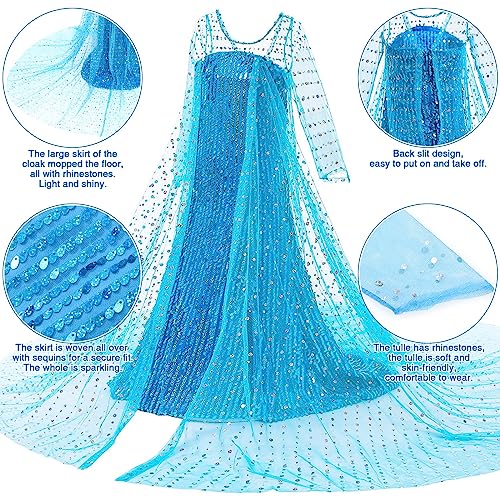 G.C Girls Princess Dress Costume Princess Dress Up Clothes with Long Cape Kids Toddler Wig Crown Wand Jewelry Necklace Accessories Halloween Cosplay Birthday Party Supplies - Image 5