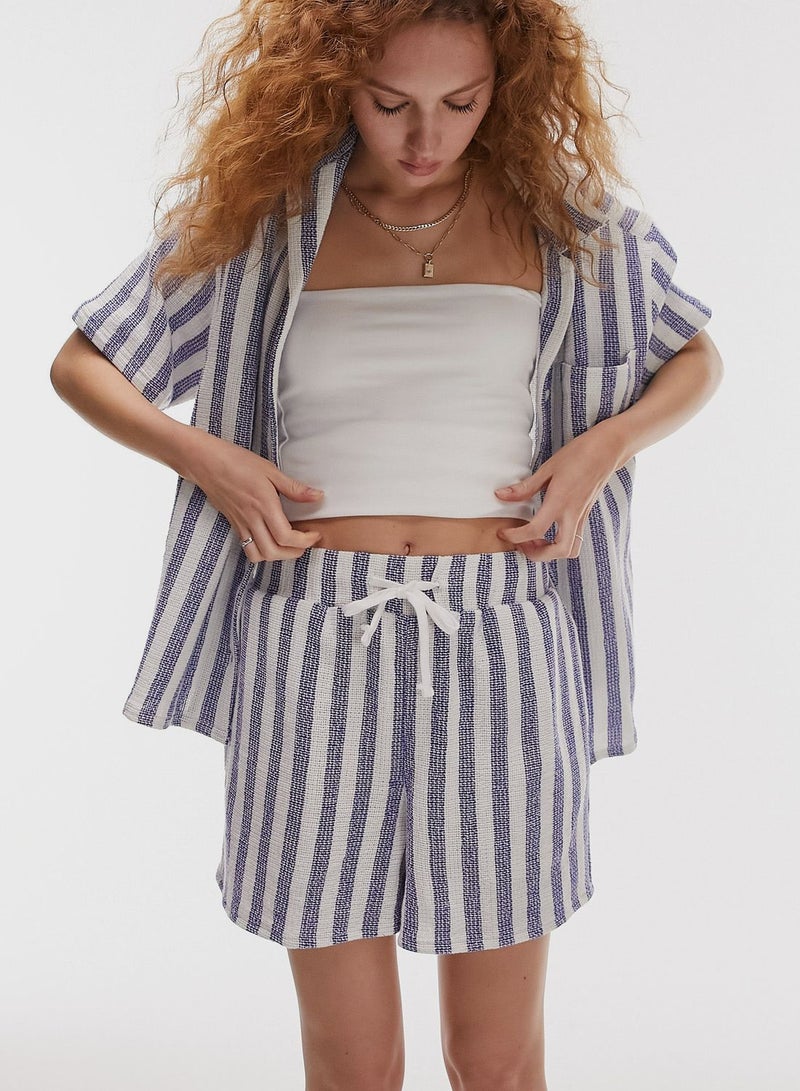 TOPSHOP High Waist Striped Shorts  - Image 1