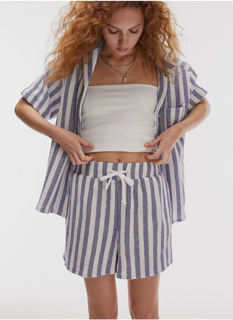 TOPSHOP - High Waist Striped Shorts - Image 1