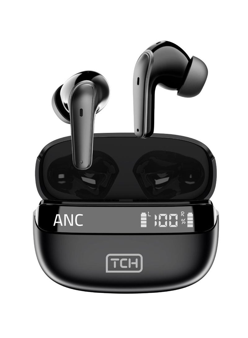 TCH Wireless Earbuds L10 ANC BLACK- Active Noise Cancellation, HiFi Audio Sound Quality, Powerful Bass, Bluetooth 5.3 with AI Calls, 4 Mics, IPX4 Water Resistant, 30H Battery Standby, LED Display, Smart Touch Controls- Android-IOS - Image 1