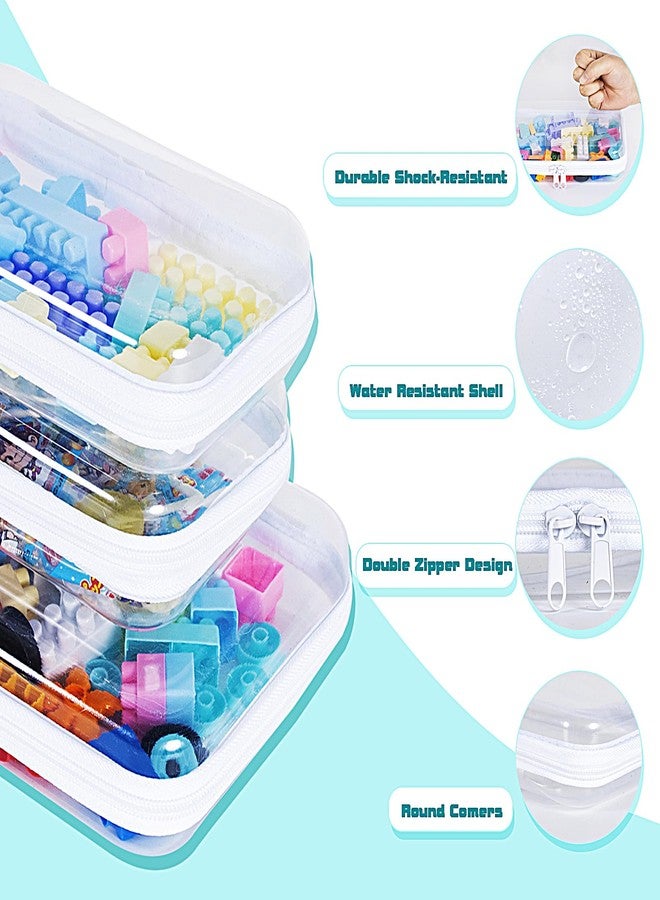 SANFERGE Clear Hard Shell Zipper Case Set of 6 Pcs All Medium, Waterproof Stackable Hard Plastic Pouches, Lightweight Portable Storage Bins for Travel, Makeup, Craft Supplies - Image 3