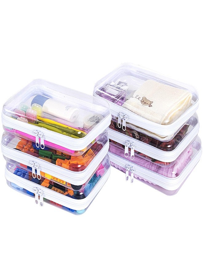 SANFERGE Clear Hard Shell Zipper Case Set of 6 Pcs All Medium, Waterproof Stackable Hard Plastic Pouches, Lightweight Portable Storage Bins for Travel, Makeup, Craft Supplies - Image 1