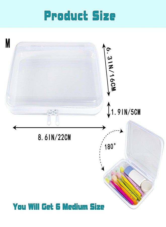 SANFERGE Clear Hard Shell Zipper Case Set of 6 Pcs All Medium, Waterproof Stackable Hard Plastic Pouches, Lightweight Portable Storage Bins for Travel, Makeup, Craft Supplies - Image 2