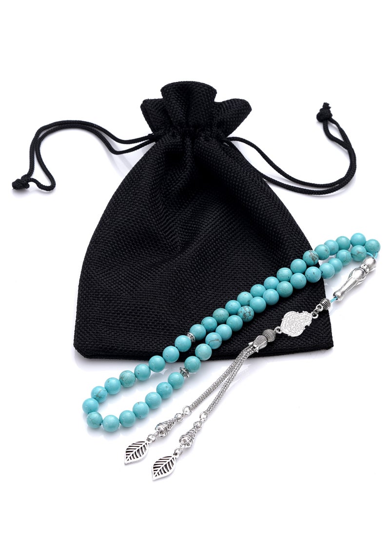 Subhati Prayer Beads (Misbah  ) with metal Parts and Turquoise | 8 MM Beads - 45 Pcs |Gandeel Writing 4  - Image 2