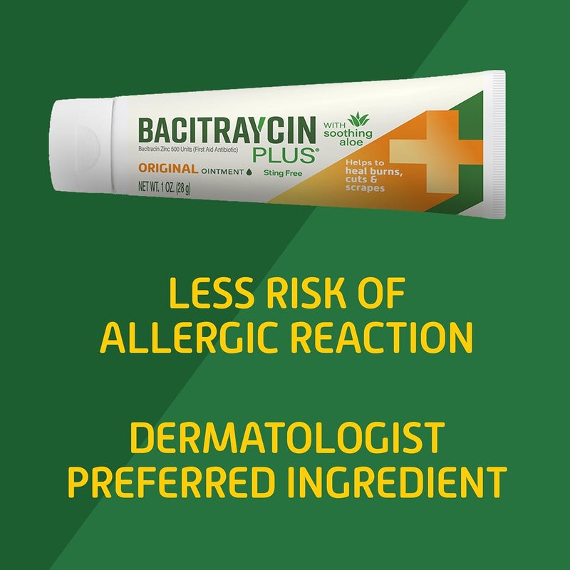 Bacitraycin Plus First Aid Antibiotic Wound Healing Ointment for Minor Cuts, Scrapes and Burns, with Bacitracin Zinc and Moisturizing Aloe Vera, Original, 1 oz, 2 Pack - Image 3