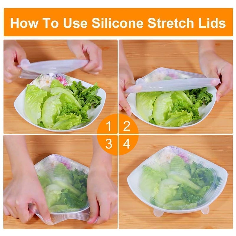 DPISZONE 6 Pc Microwave Safe Silicone Stretch Lids Flexible Covers for Utensils, Bowls, Dishes,Plates Jars, Cans, Mugs, Food Safety Reusable Lids (Multicolor) (Transparent) - Image 2