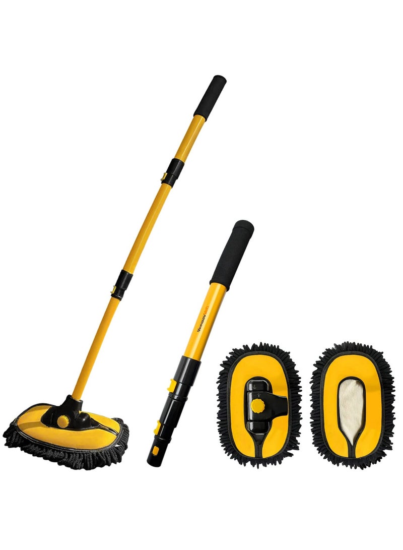 Car Wash Brush with Long Handle, Microfiber Car Wash Mop with Replaceable Chenille Brush Head, Soft Cleaning Brush with 15° Curved Extension Pole Car Wash Kit for RV Truck Camper, YELLOW - Image 1