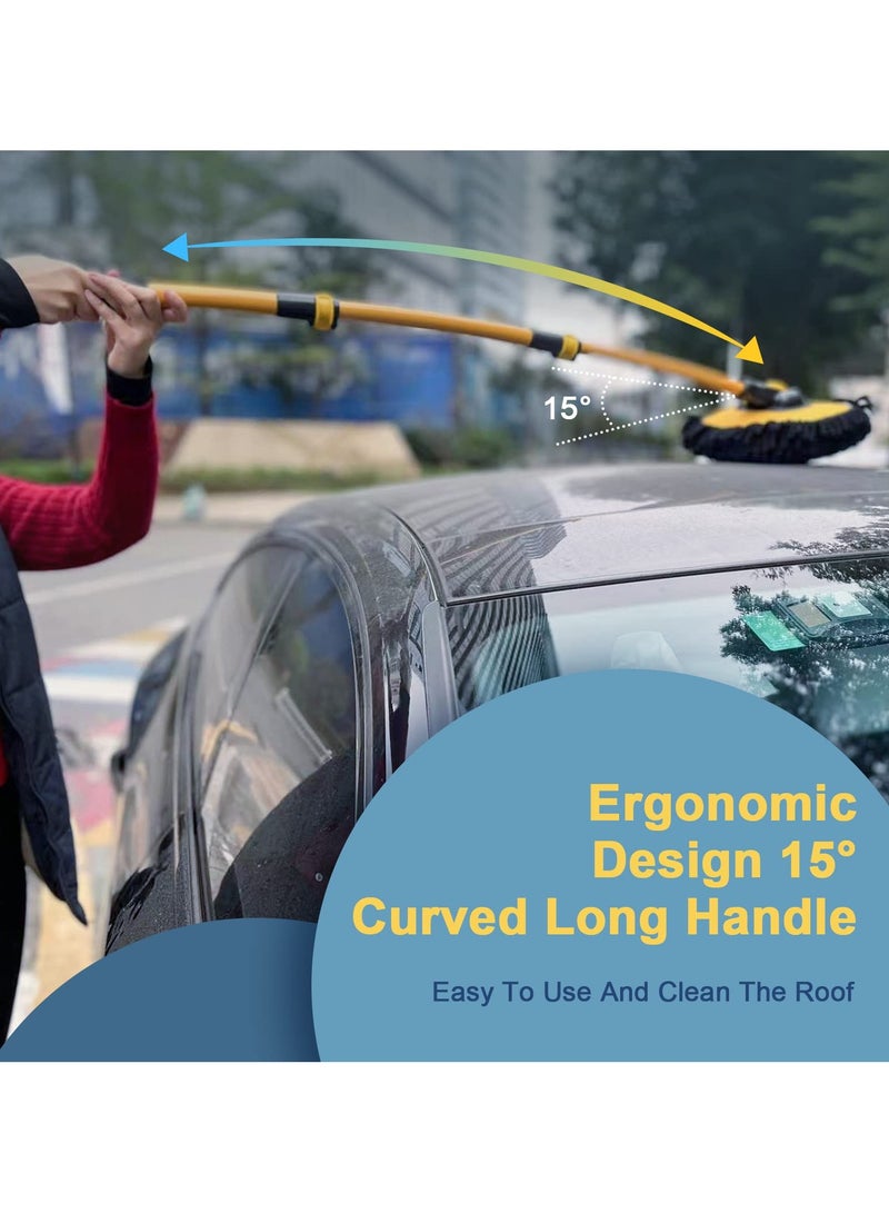 Car Wash Brush with Long Handle, Microfiber Car Wash Mop with Replaceable Chenille Brush Head, Soft Cleaning Brush with 15° Curved Extension Pole Car Wash Kit for RV Truck Camper, YELLOW - Image 4